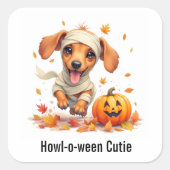 Sticker Carré Dachshund Chiot maman Halloween Aquarelle (Devant)