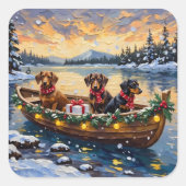 Sticker Carré Dachshund Christmas Boat Holiday (Devant)