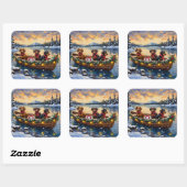 Sticker Carré Dachshund Christmas Boat Holiday (Feuille)