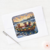 Sticker Carré Dachshund Christmas Boat Holiday (Enveloppe)