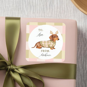 Sticker Carré Dachshund Christmas Chien À damiers pull tricoté