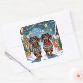 Sticker Carré Dachshund Dogs Christmas Snow Holiday (Enveloppe)