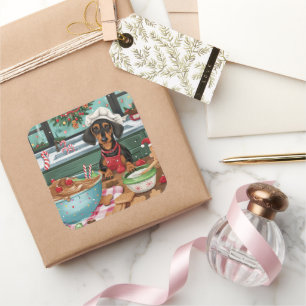 Sticker Carré Dachshund Gîtes : Noël festif