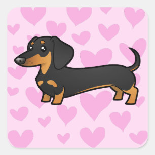 Sticker Carré Dachshund Love (manteau lisse)