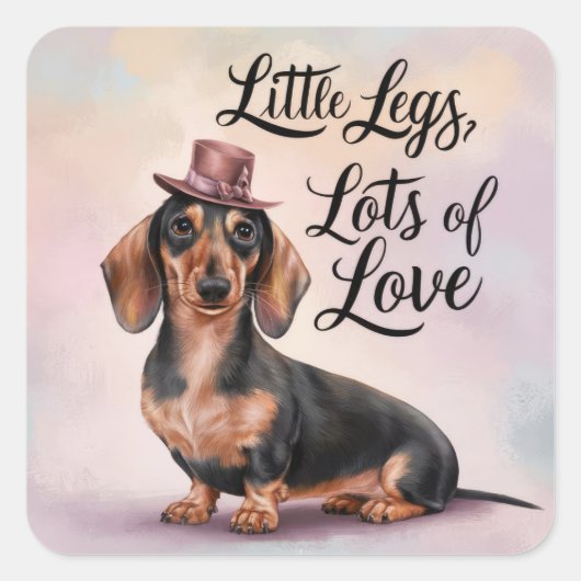 Sticker Carré Dachshund Petits Jambes Beaucoup d'amour (Devant)