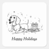 Sticker Carré Dachshund pulling sleigh with a Christmas presents (Devant)