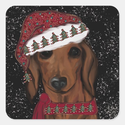 Sticker Carré Dachshund rouge (Devant)