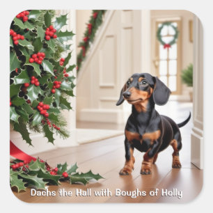 Sticker Carré Dachshund Saucisse Chien Drôle Humoristique Noël