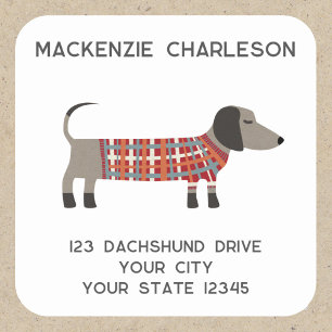 Sticker Carré Dachshund Sausage Wiener Dog Adresse personnalisée