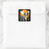 Sticker Carré Dachshund Skeleton Halloween Joyeux cadeau Citroui (Sac)