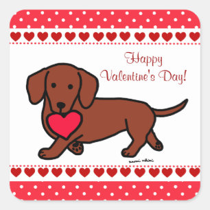 Sticker Carré Dachshund Valentine Caricature