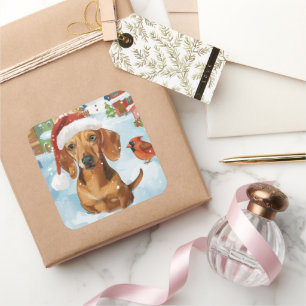 Sticker Carré Dachshund Winter Wonderland Christmas Joy