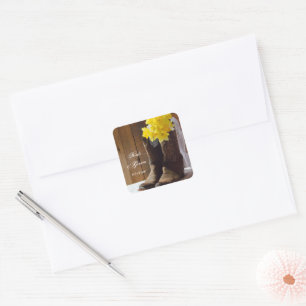 Sticker Carré Daffodiles et bottes de cowboy Mariage Enveloppe P