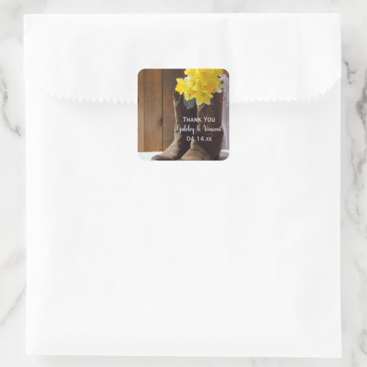 Sticker Carré Daffodils Boots de cowboy Merci Mariage occidental (Sac)