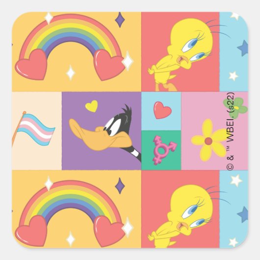 Sticker Carré DAFFY DUCK™ & TWEETY™ - Motif de fierté (Devant)
