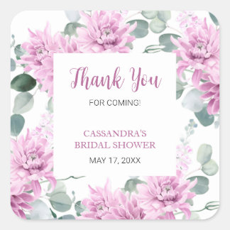 Sticker Carré Dahlia Pourpre Eucalyptus Botanique Baby Shower de