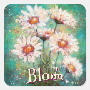 Sticker Carré Daisies Floral Impressionniste Sarcelle Personnali