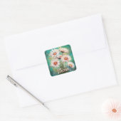 Sticker Carré Daisies Impressionistic Floral Teal Personalized (Enveloppe)