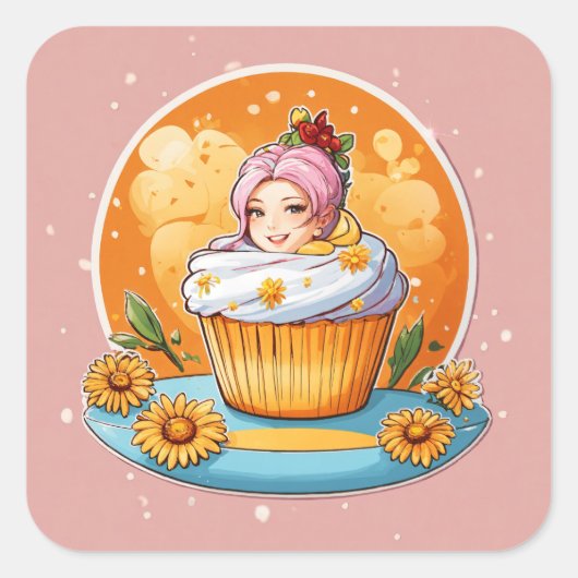 Sticker Carré Daisy Delight Cupcake (Devant)