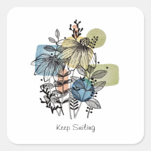 Sticker Carré Daisy Doodle In Ink and Watercolor