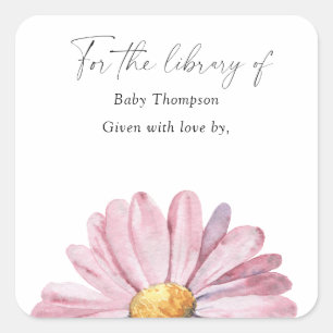 Sticker Carré Daisy - Ex-libris pour Baby Shower, livres pour bé