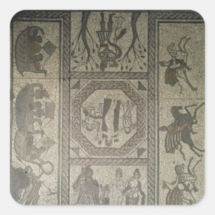 Sticker Carré Dallage en mosaïque de la villa romaine à Low