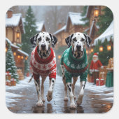 Sticker Carré Dalmatian Dogs Christmas Snow Holiday  (Devant)