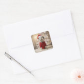 Sticker Carré Dalmatien de Noël dans un pull rouge (Enveloppe)