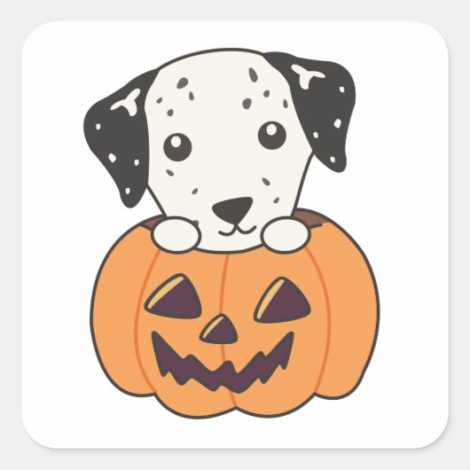 Sticker Carré Dalmatien En Chiens Doux Citrouille Joyeux Hallowe (Devant)