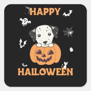 Sticker Carré Dalmatien En Chiens Doux Citrouille Joyeux Hallowe