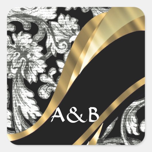 Sticker Carré Damas florales noir et blanc (Devant)