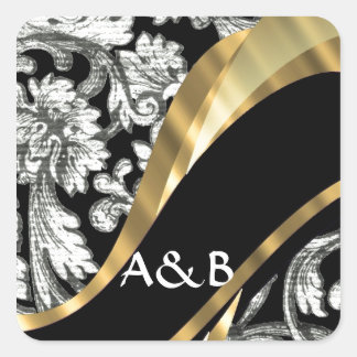 Sticker Carré Damas florales noir et blanc