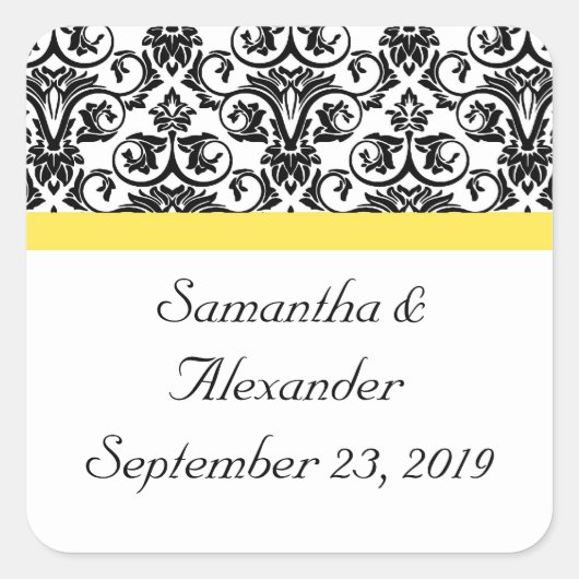 Sticker Carré Damas noir/blanc avec jaune vif (Devant)