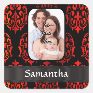 Sticker Carré Damas rouge et noir