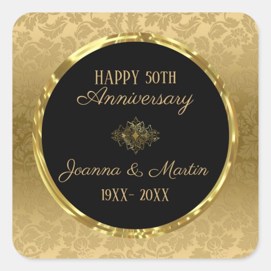 Sticker Carré Damask à dégradé doré - Anniversaire de mariage (Devant)