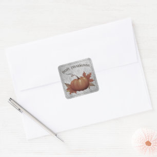 Sticker Carré Damask, Citrouille de Thanksgiving Gris