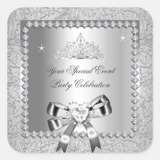 Sticker Carré Damask Silver Diamonds Tiara Bow Heart Images (Devant)
