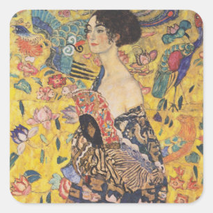 Sticker Carré Dame Art nouveau vintage avec peinture d'éventail