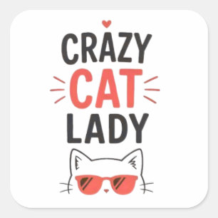 Sticker Carré Dame aux chats folle drôle design mignon amateur d