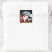 Sticker Carré Dame aux fleurs de chrysanthème (Sac)