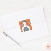 Sticker Carré Dame aux fleurs roses - Orange (Enveloppe)