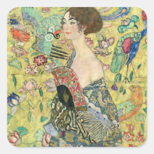 Sticker Carré Dame avec ventilateur, Gustav Klimt, 1907,Art nouv