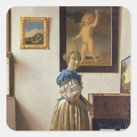 Sticker Carré Dame debout à la Virginal, vers 1672-73 (Devant)