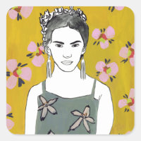Dame en fleurs roses - Jaune
