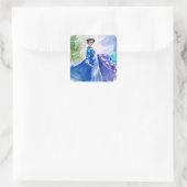 Sticker Carré Dame en Robe Bleue - Peinture aquarelle (Sac)