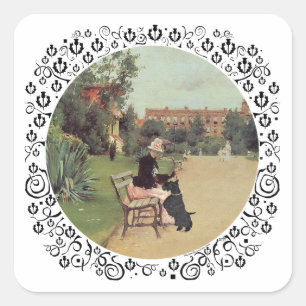 Sticker Carré Dame et Scottie dans le parc