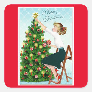 Sticker Carré Dame Vintage des années 1920 décorant l'arbre de N