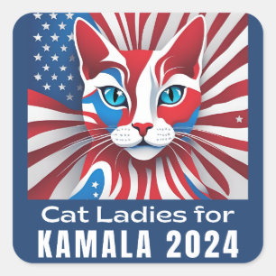 Sticker Carré Dames de chat pour Kamala 2024 Démocrate