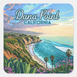 Sticker Carré Dana Point California Beach Orange County Vintage