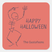 Sticker Carré Dancing Halloween Skeleton - orange (Devant)